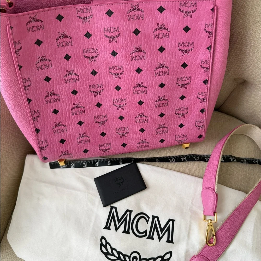 MCM Pink Visetos Structured Top Handle Satchel Like New - Picture 1 of 14